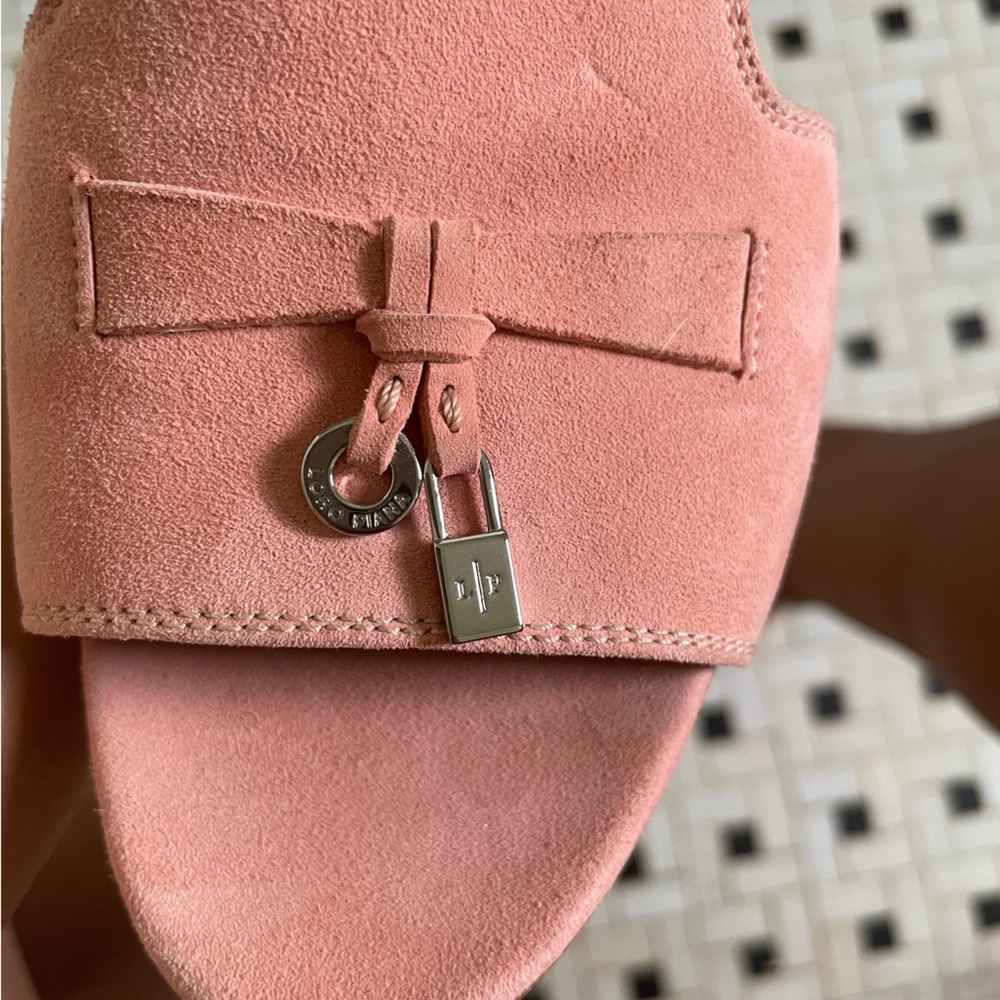 Loro Piana Sumer Charms Sandal Pink Suede Heels - Picture 9 of 13